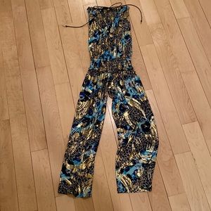 Les tout petits Girls 10 fancy jumpsuit gold metallic, turquoise & leopard